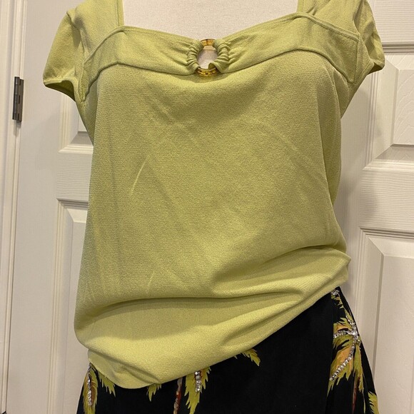 3 Piece McNaughton JPR Skirt 2 Top Set Tropical Palm Trees Sequins Green XL NEW - Picture 14 of 16